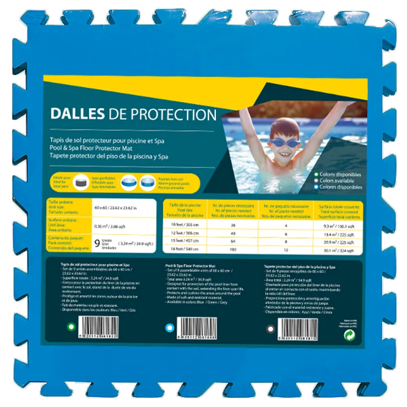 DALLES DE PROTECTION STANDARD BLEU 3,24m²  60 x 60 x 0,8 cm (x9)